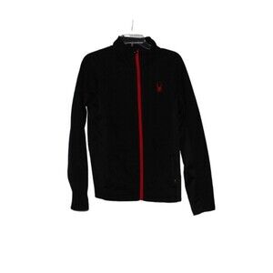 SPYDER Sweater Jacket Full-Zip Flannel Lined Black and Red Logo Men's Small